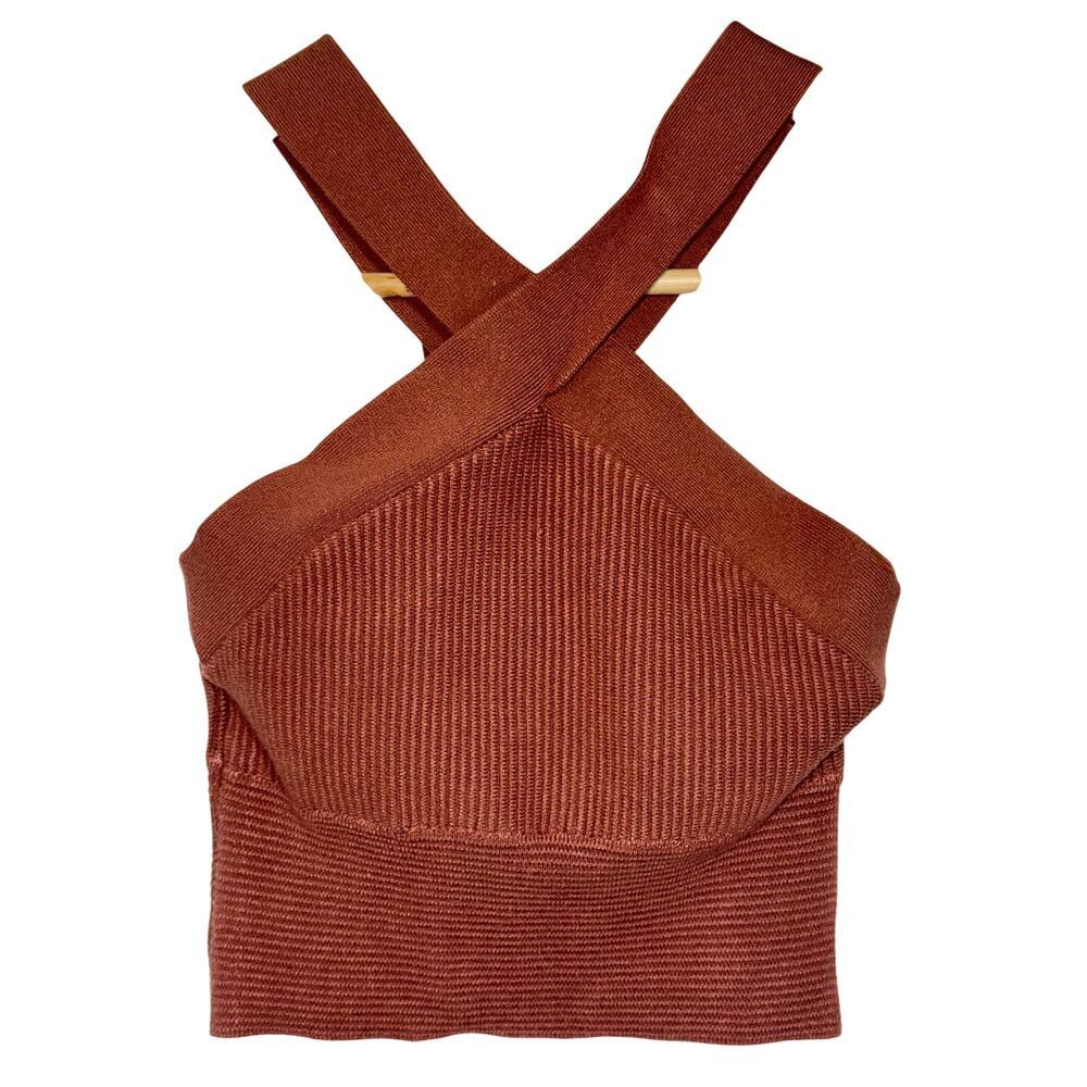 NWT Abercrombie & Fitch Brown Rib Knit Sweater Crop Top Cropped Tank Top Size XS
